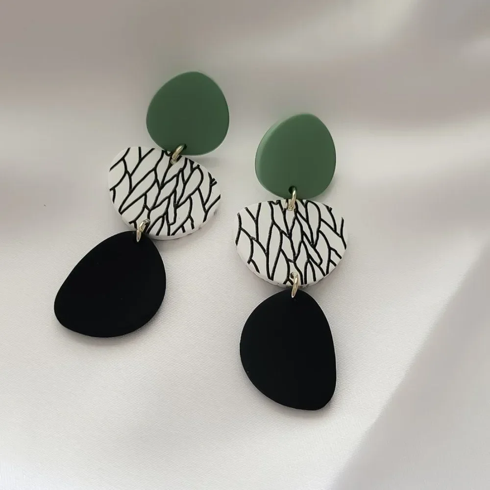 5/$25 Green and Black Acrylic Geometric Statement Earrings - Picture 8 of 10